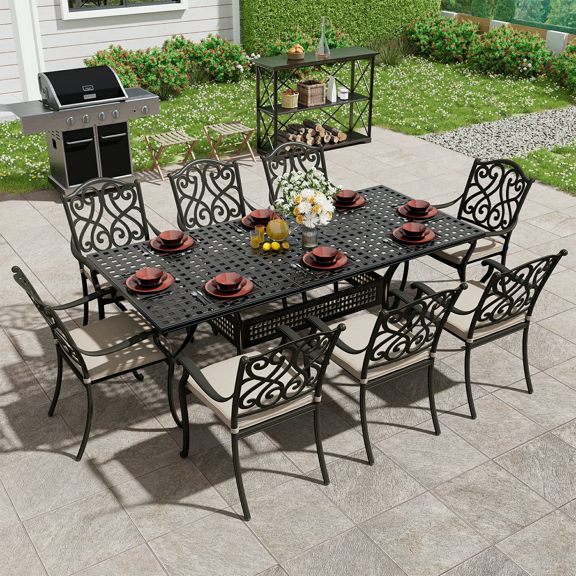 80in. L x 38in. W Outdoor Dining Table Sturdy Cast Aluminum