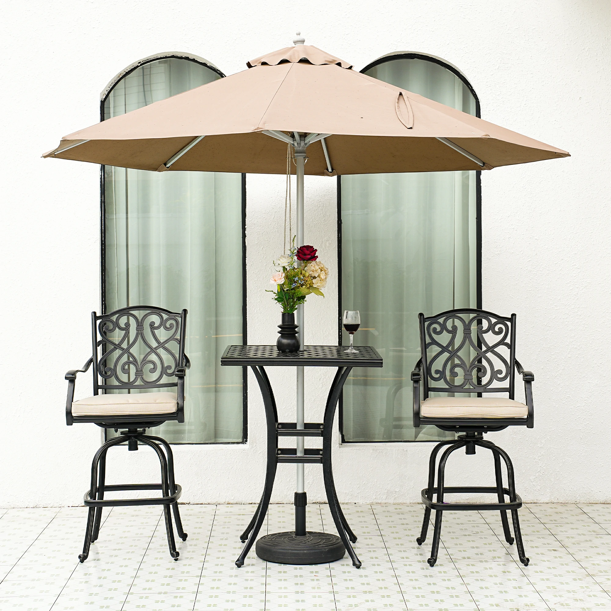 Swivel Bar Bar Height Patio Set With Umbrella Hole Bar Stools Bar