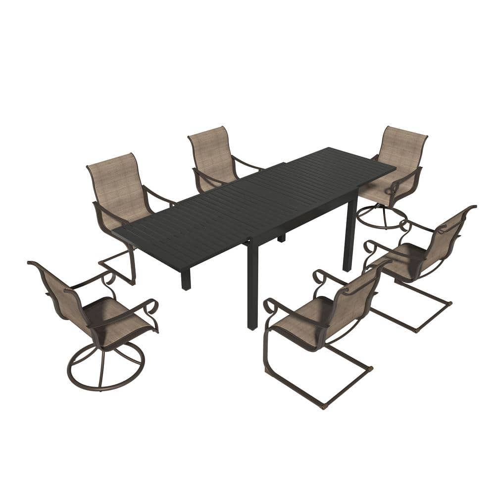 Outdoor 7 Piece Steel Dining Set with Extending Dining Table(1 Table,6 Chairs)