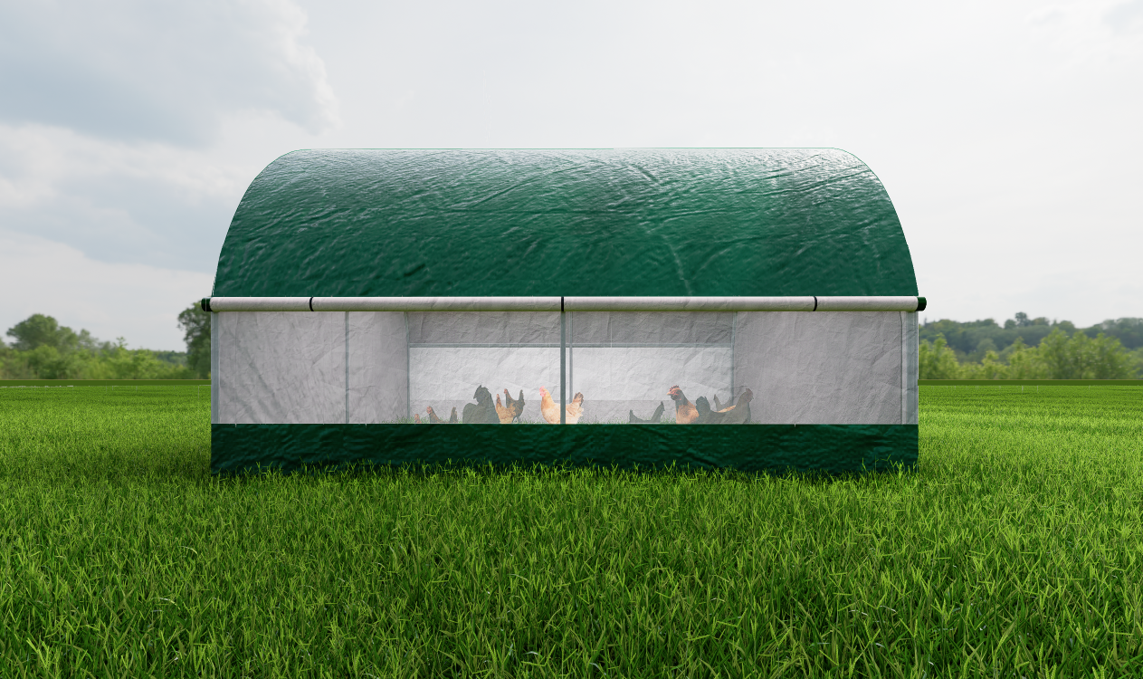 Large Chicken Coop Metal Chicken Run Dome Shape Walk-in Fence Chicken Coop, suitable for outdoor and yard farm use, all covered with PE cloth, 12.4 ft ×12.4 ft 