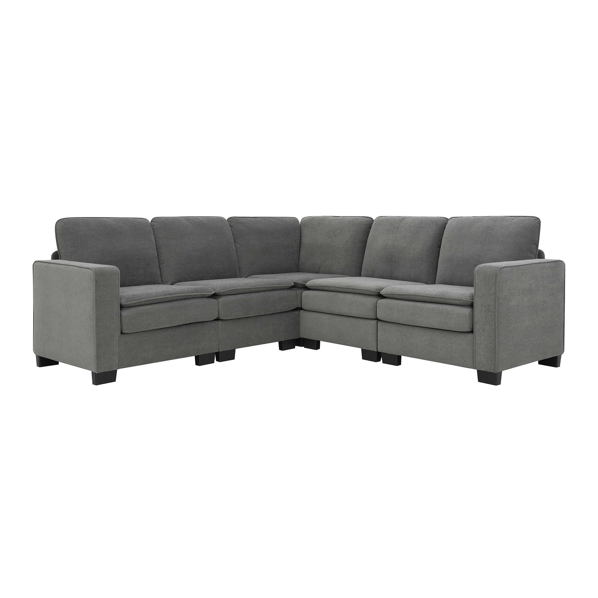 89" L-Shaped Upholstered Indoor Furniture with Double Cushions, 5-Seat Cloud Corner Couch for Living Room, 89″ L x 89″ W x 34″ H, Gray
