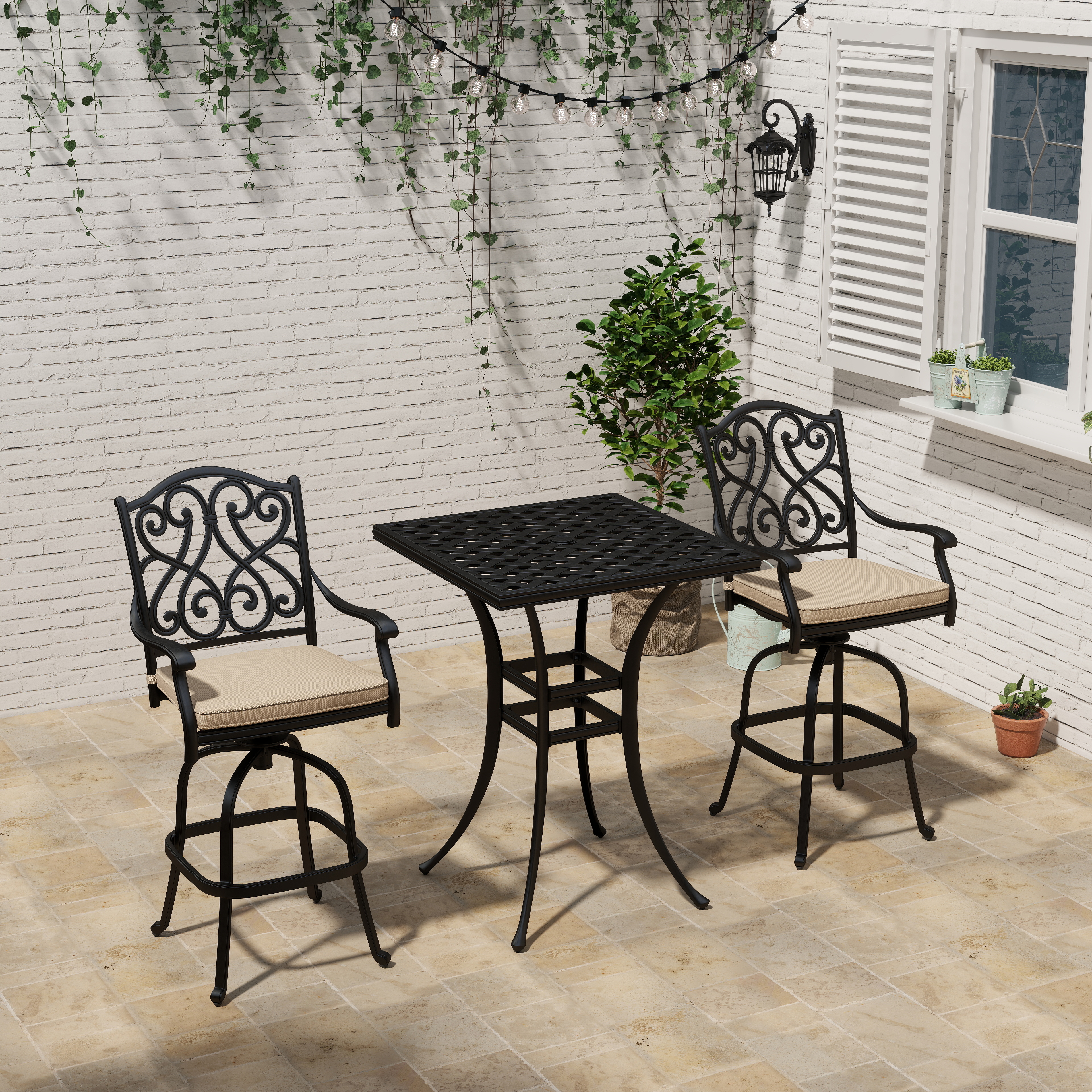 ZOTORUN Bistro Set 3 Piece Rustproof Cast Aluminum Patio Furniture Sets
