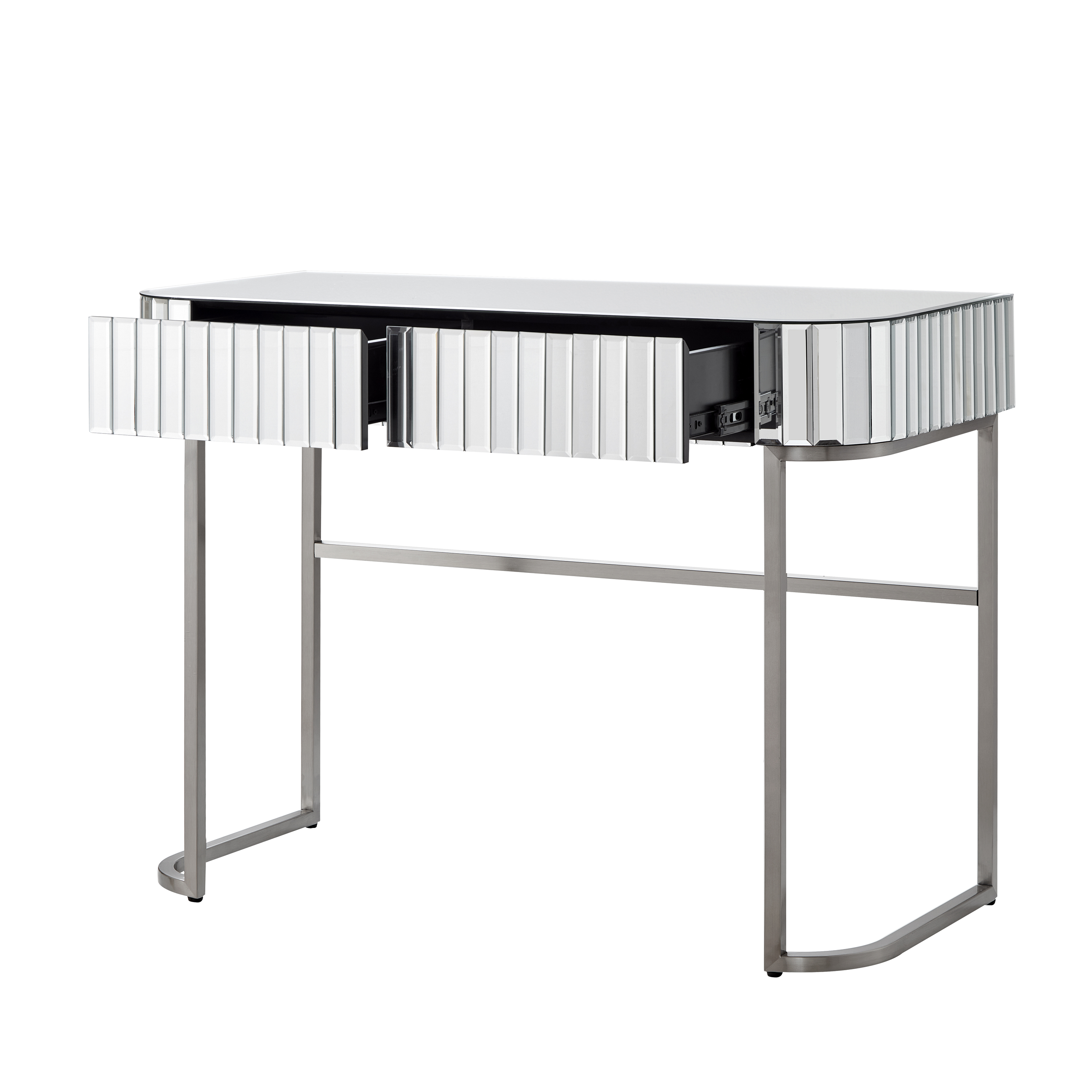 39" Mirrored Makeup Vanity Table with Stainless Steel Base, Mirrored Console Dressing Table with 2 Drawers,Versatile Desk for Bedroom and Office, Silver/Gray