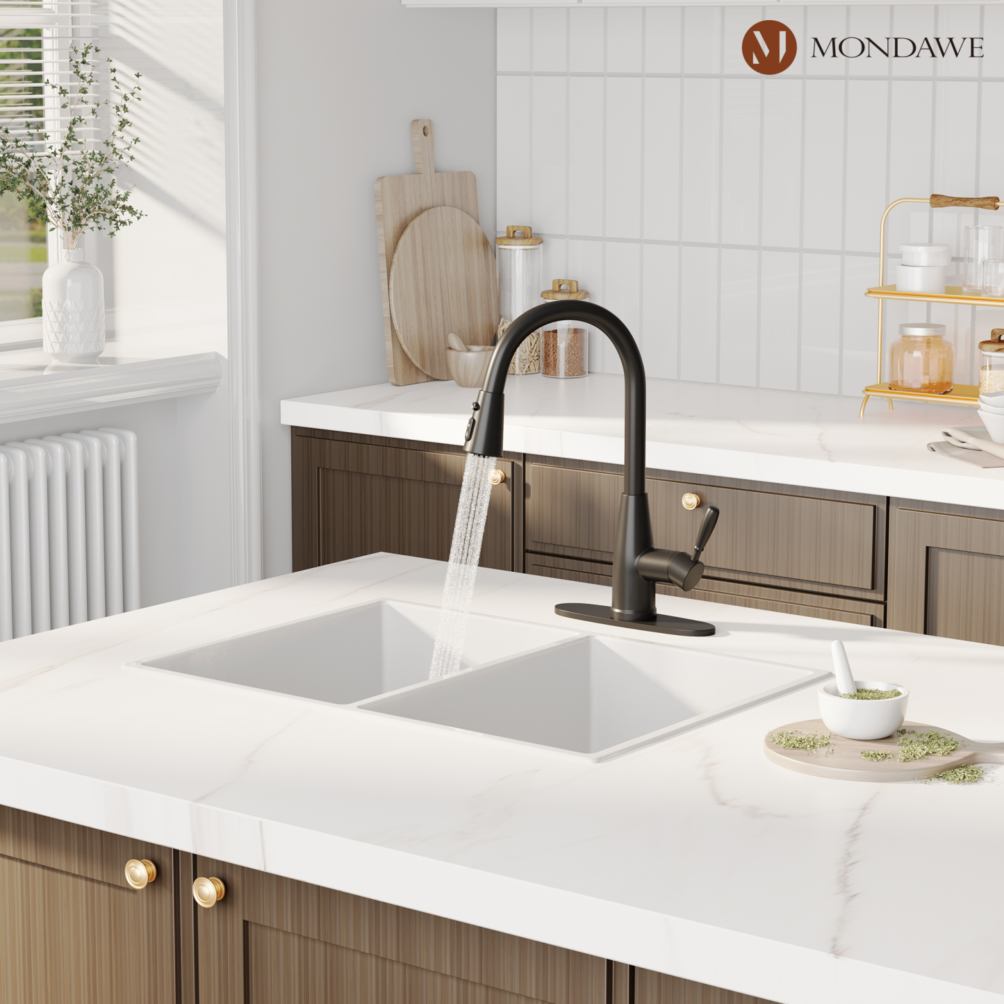 Mondawe?Single?Handle?1.8?gpm?Lead-Free?Copper?Brass?Pull?Down?Kitchen?Faucet?for?Bar?Laundry?Kitchen?Sink-Mondawe