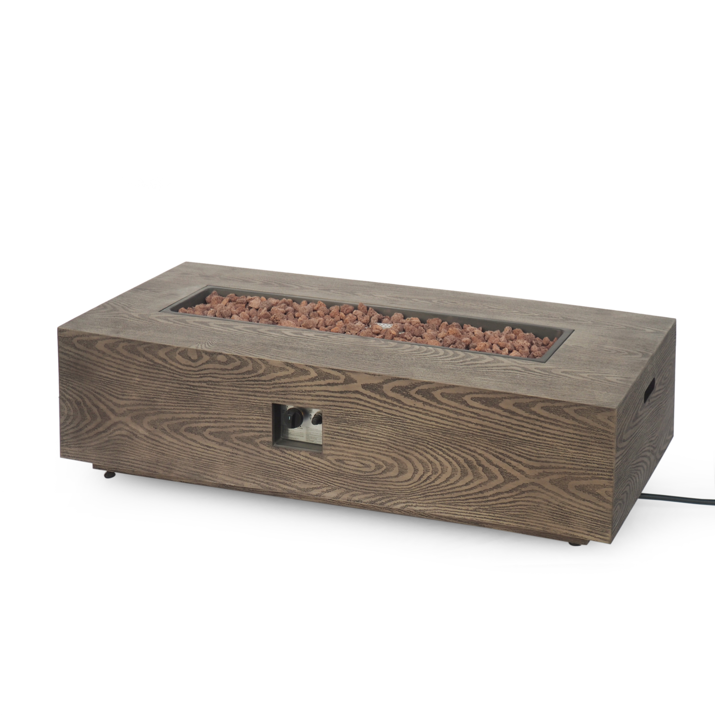 56" Outdoor 50,000 BTU Rectangular Iron Propane Fire Pit, Brown Wood Pattern (Tank Cover not Included) 