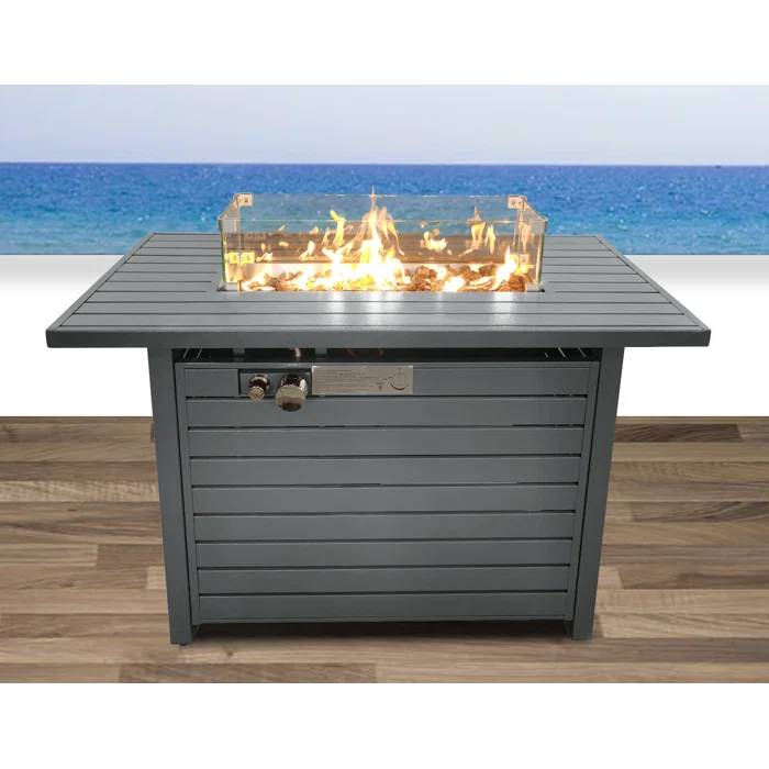 25 in H x 42 in W Steel Propane Outdoor Fire Pit Table with Lid 