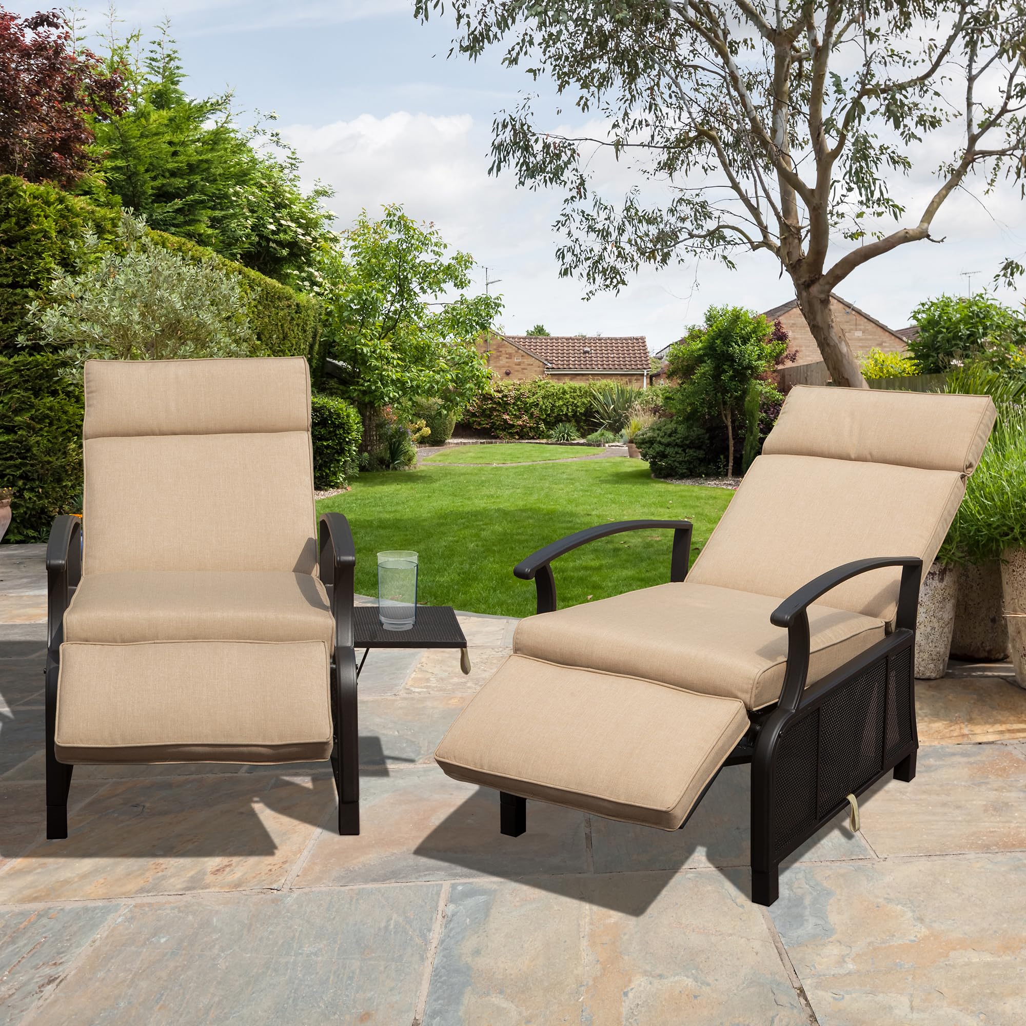 Patio Recliner Reclining Metal Sun Lounger Luxury Padded Outsunny - Main Image