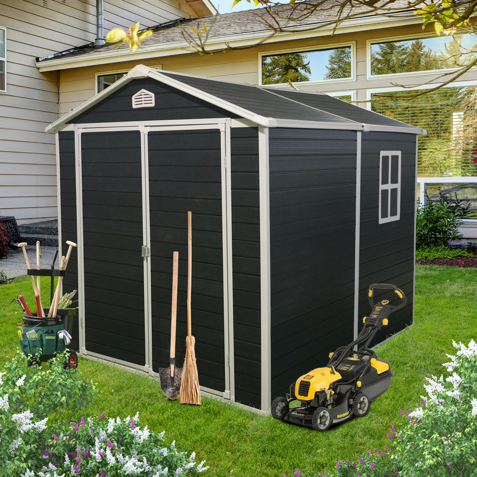 6x8ft Resin Outdoor Storage Shed Kit-Perfect to Store Patio Furniture,Black 