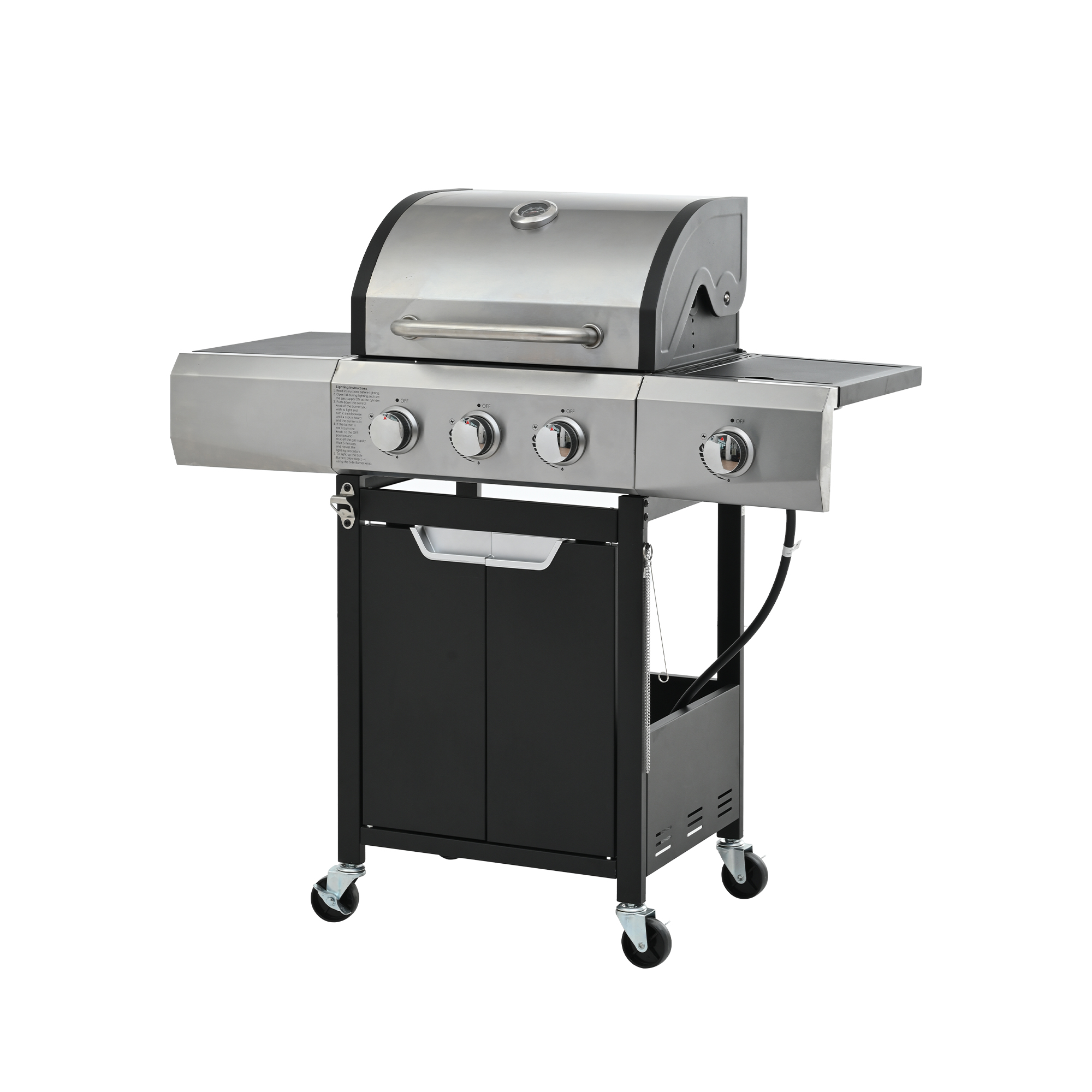 Propane Grill 3 Burner Barbecue Grill Stainless Steel Gas Grill with Side Burner and Cover for Outdoor BBQ, Camping 