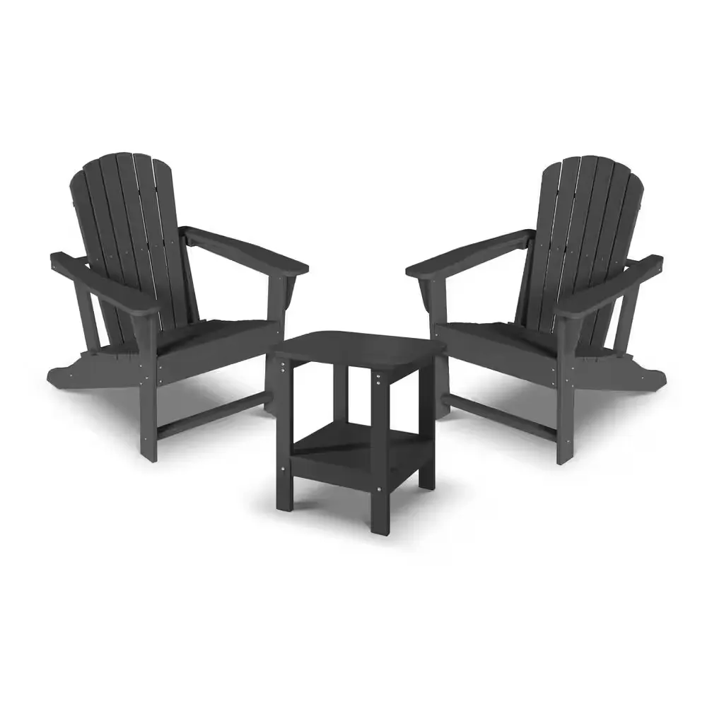 3 Pieces Classic Plastic Folding and Reclining Adirondack Chair with Side Table