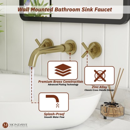 Mondawe Bathroom Basin Faucet Wall Mounted Bathroom Sink Faucet with 2 Handles