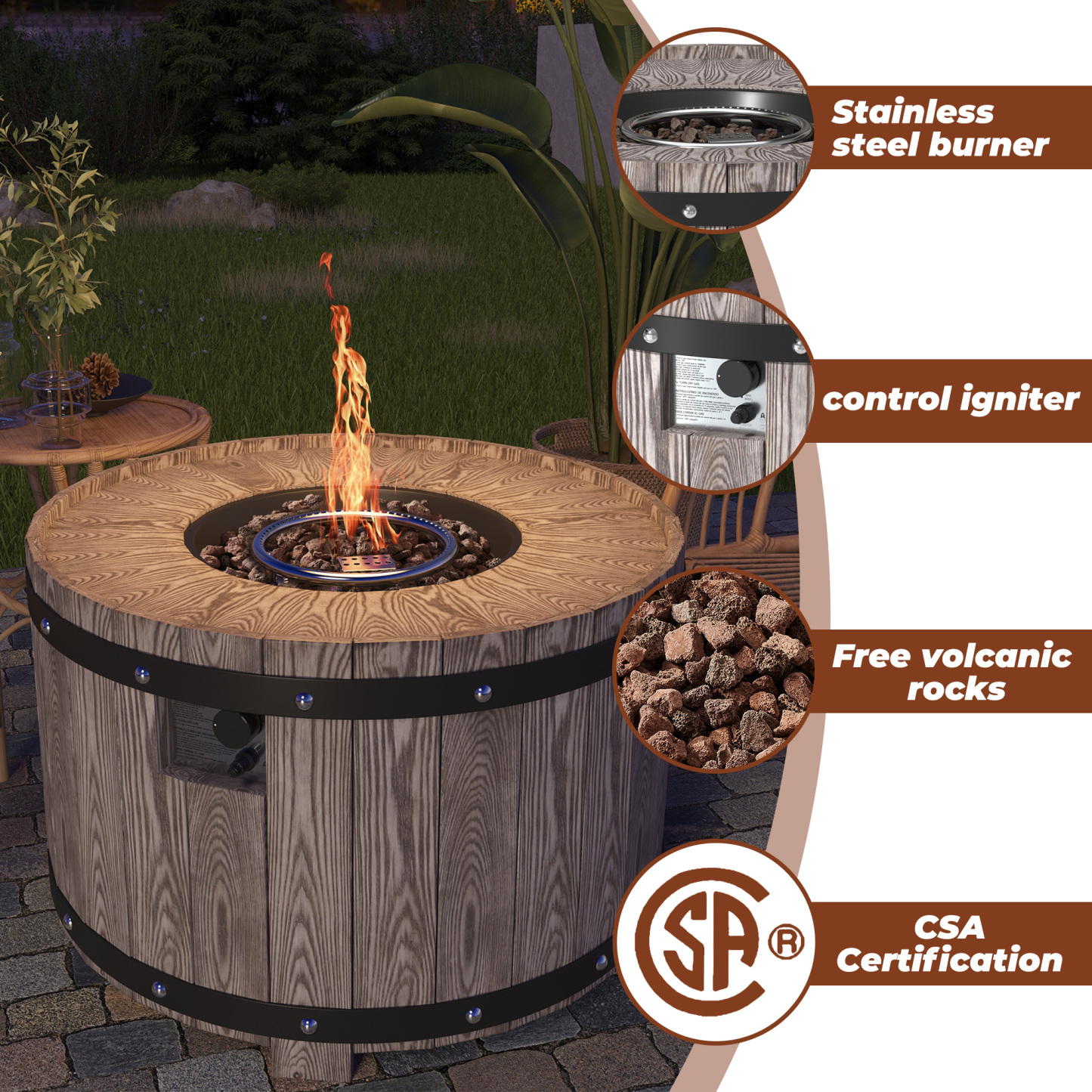 Mondawe 36 Inch Propane Outdoor Round Fire Pit Table