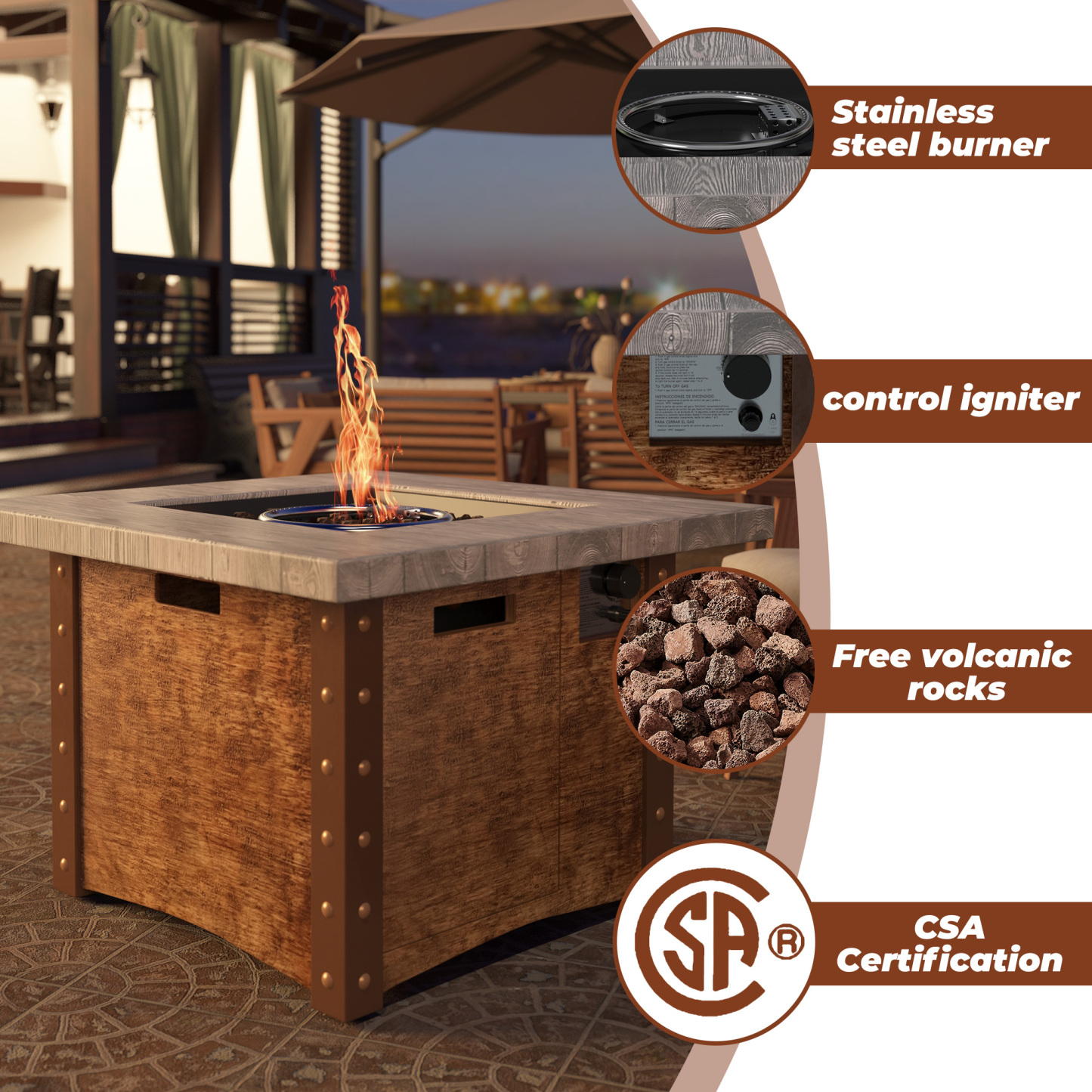 Mondawe 34.5 Inch Auto-Ignition Propane Fire Pit Table with Waterproof Cover