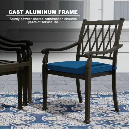 9-Piece Cast Aluminum Patio Dining Set 1 Rectangle Retro Table and 8 Dining Chairs with Beige Cushion