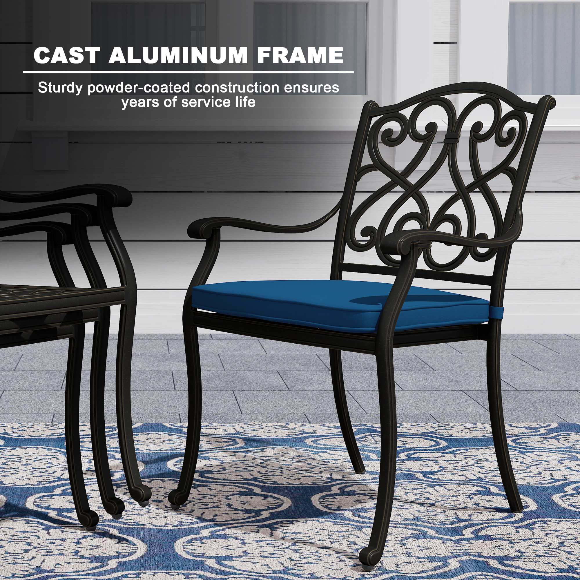 9-Piece Outdoor Dining Set Cast Aluminum with 1 Rectangle Expandable Table 8 Pieces Dining Chairs with Cushion