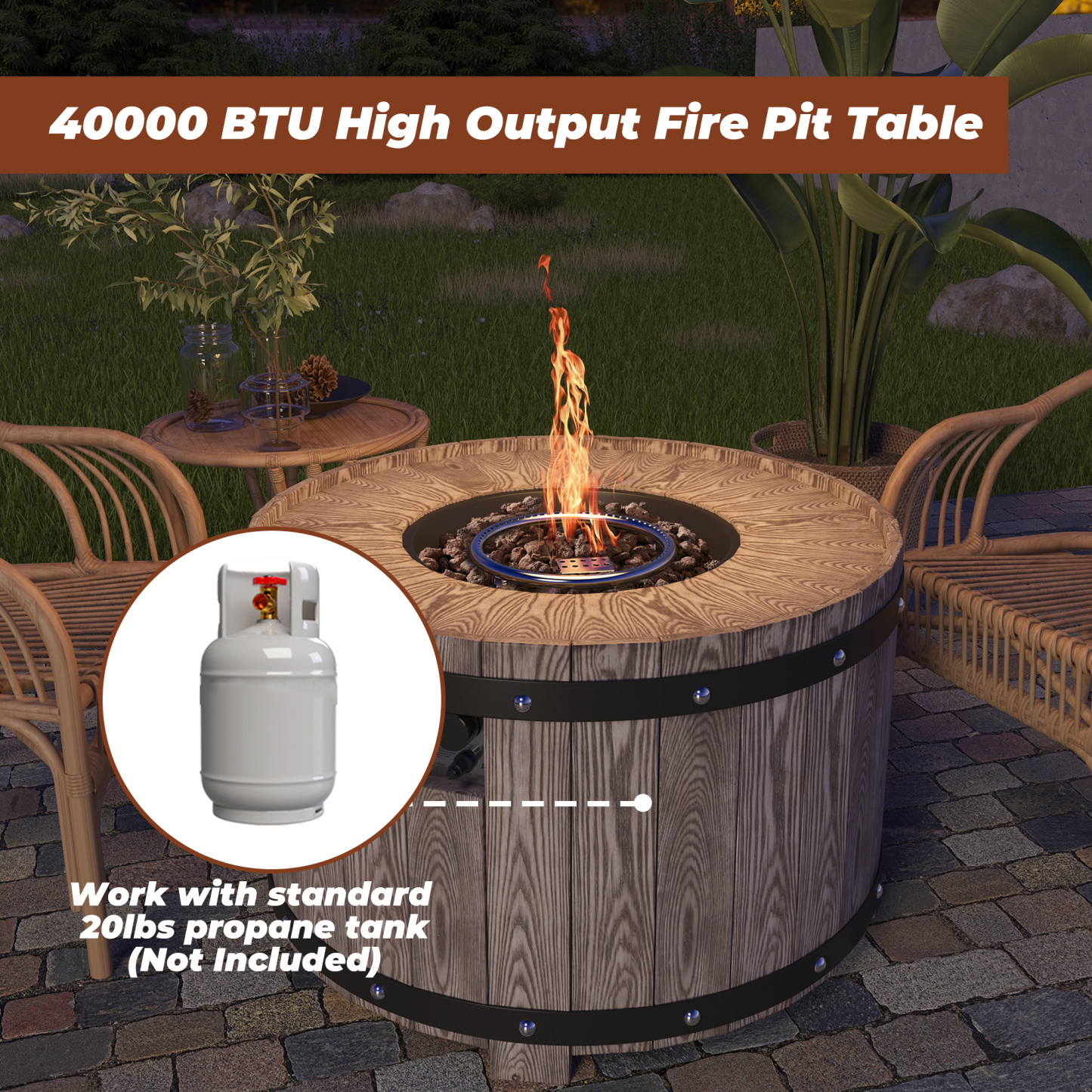 Mondawe 36 Inch Propane Outdoor Round Fire Pit Table