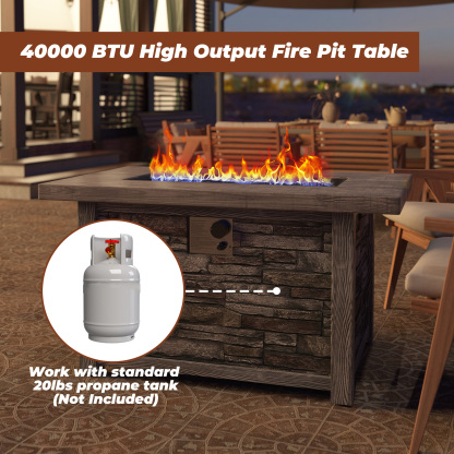 Mondawe 43.5 inch Propane Fire Pit Table with 50000 BTU Auto-Ignition Propane Gas Firepit with Waterproof Cover