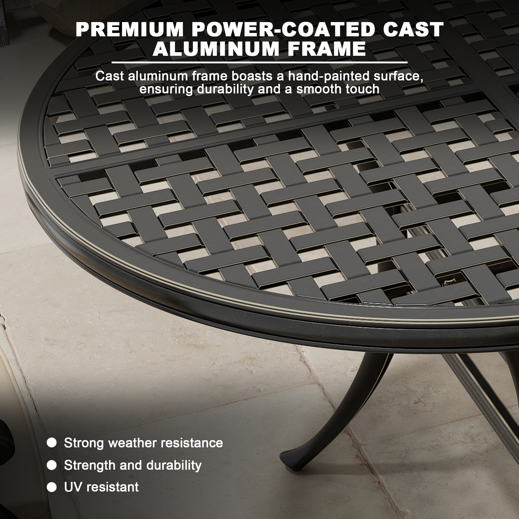 72" W x 30" L Outdoor Dining Table Cast Aluminum Classic Lattice Elliptical Shape Patio Table with Umbrella Hole
