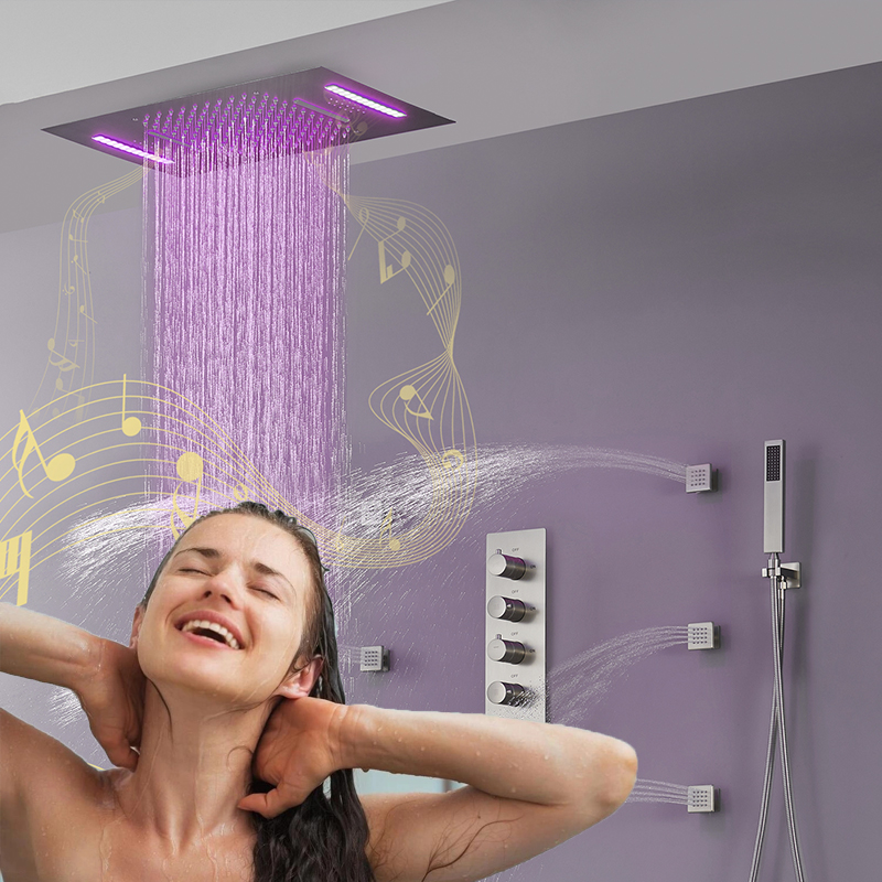 Bathroom Black Valtemo Rain Shower Set Luxury Thermostatic Faucets Modern  Large LED Ceiling Waterfall Rainfall ShowerHead 600x800mm+Body Massage Jets  From Jmhm, $1,437.17