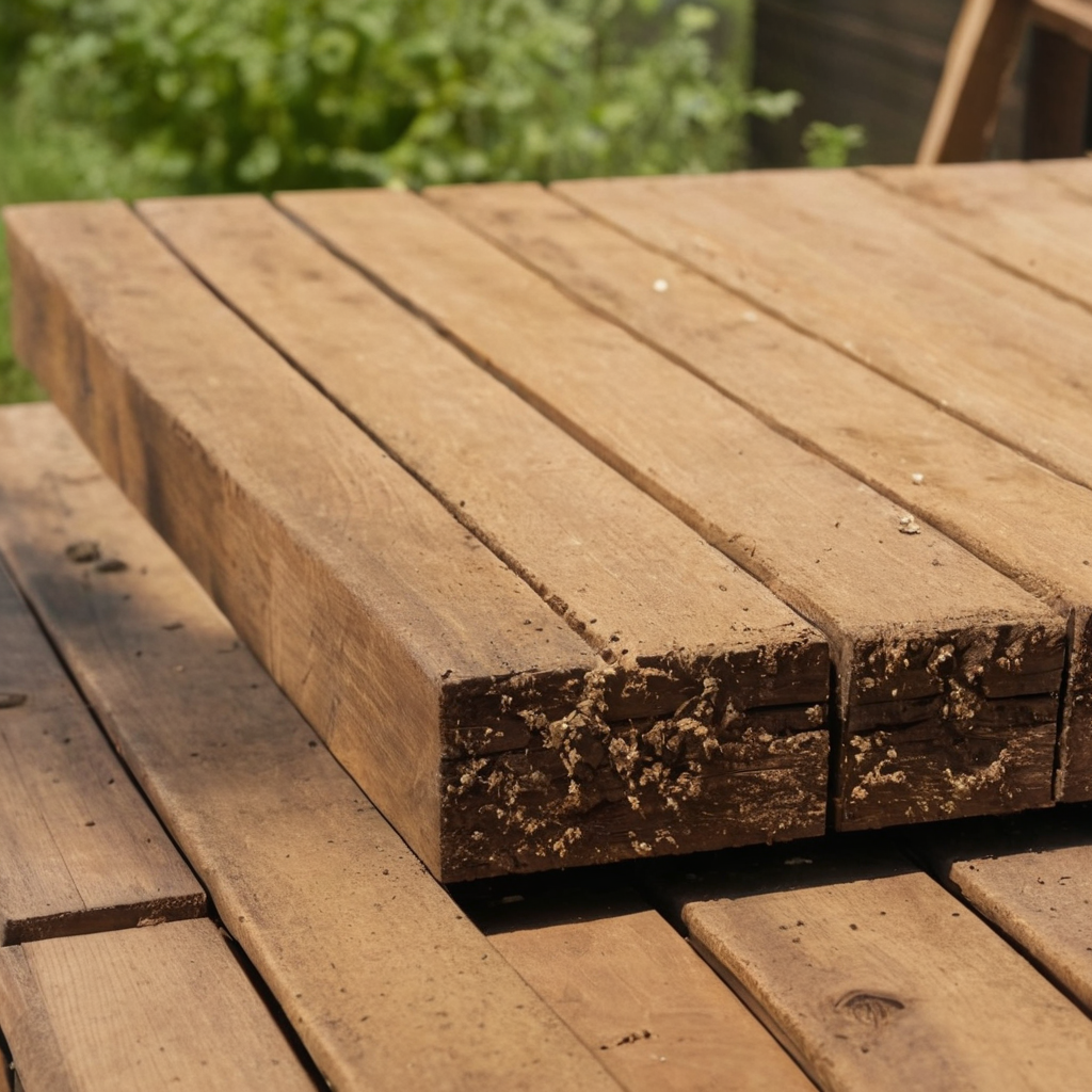 loose dirt on wooden outdoor furniture