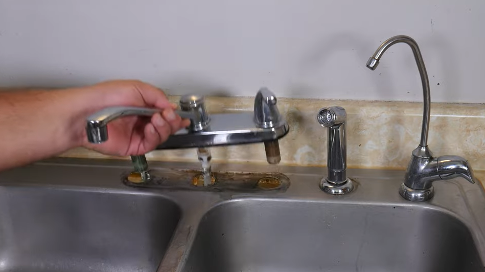 detach and remove faucet's hoses