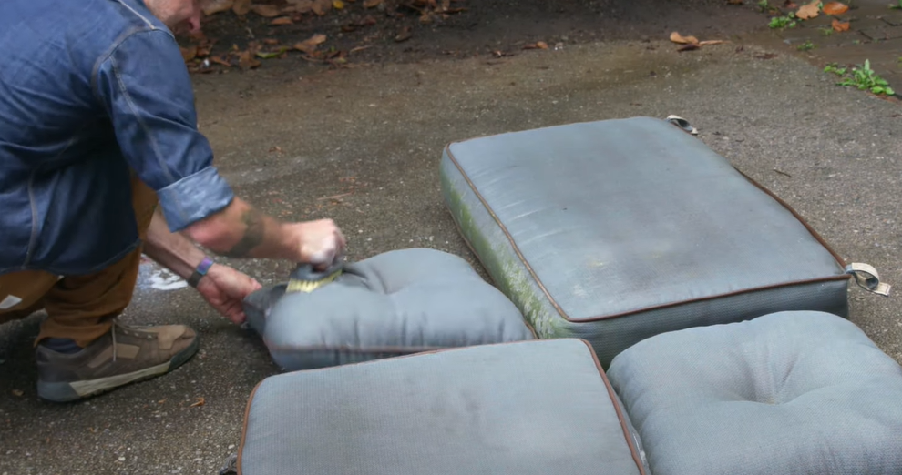 scrub fabric cushion on outdoor furniture
