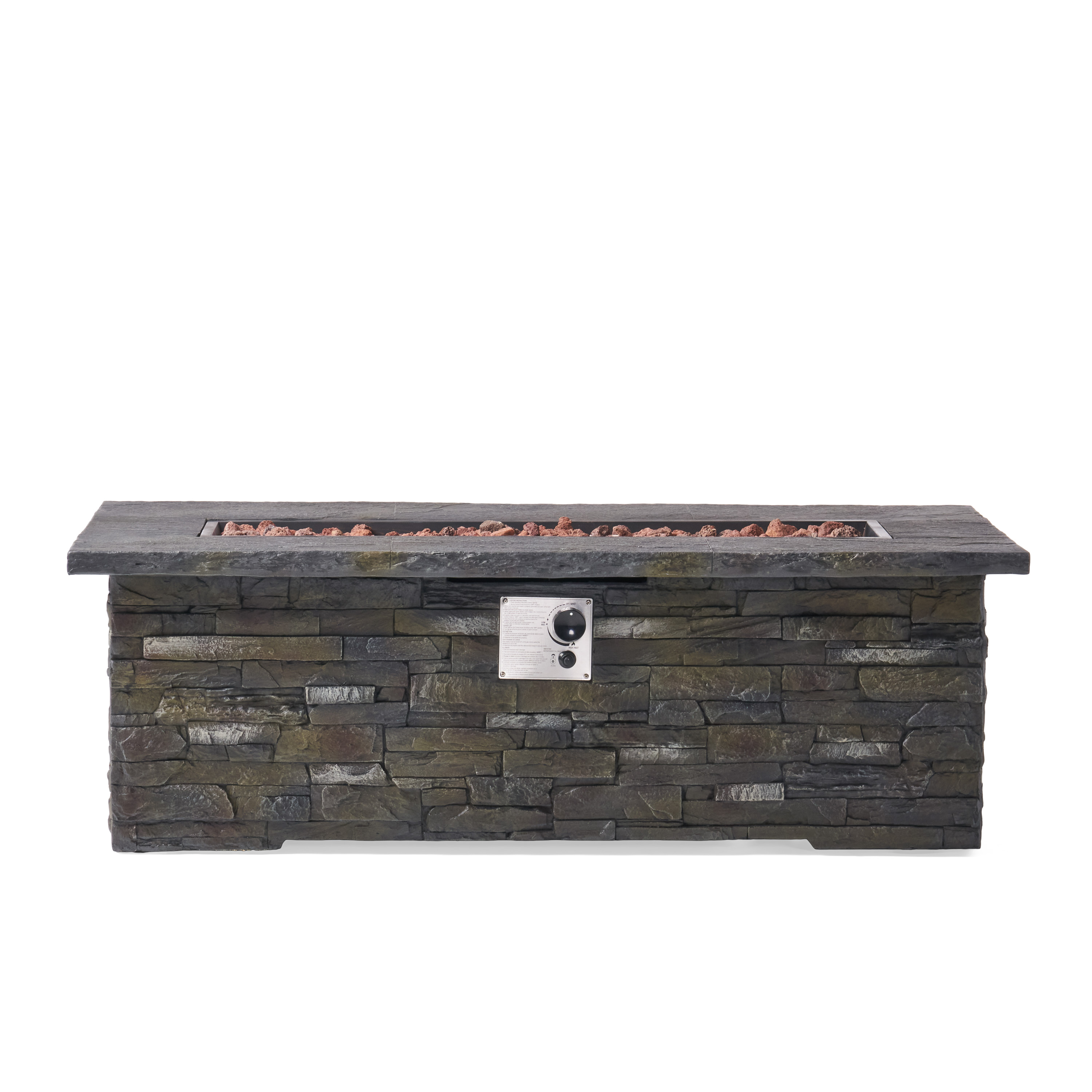 56" Outdoor 40,000 BTU Rectangular MgO Concrete Propane Fire Pit, Stone Pattern (Tank Cover not Included) 