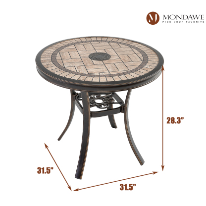 Mondawe 31-In Patio Round Tile-Top Dining Table with Umbrella Hole