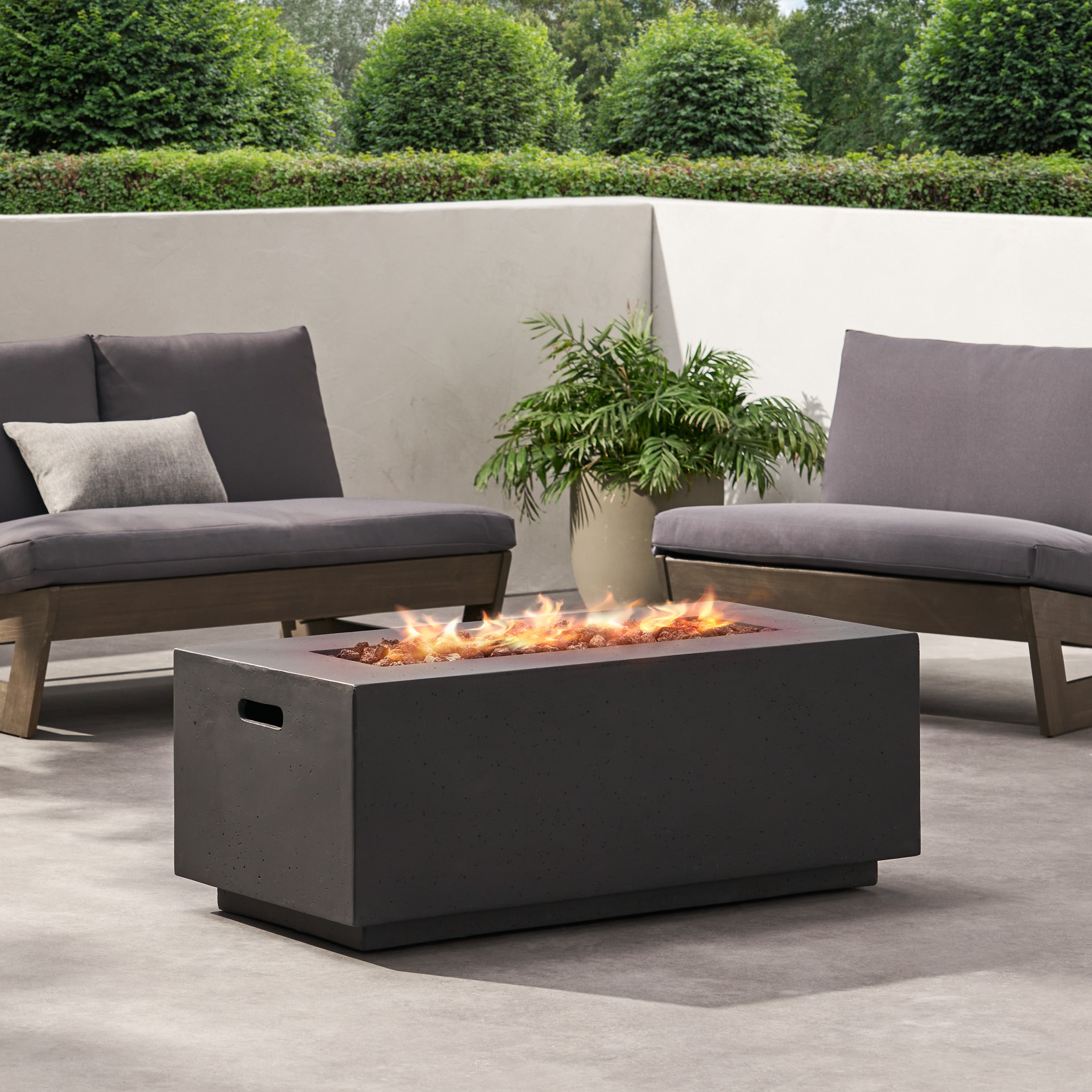 40" Outdoor 40,000 BTU Rectangular MgO Concrete Propane Fire Pit, Light Grey/Dark Grey (Tank Cover not Included)