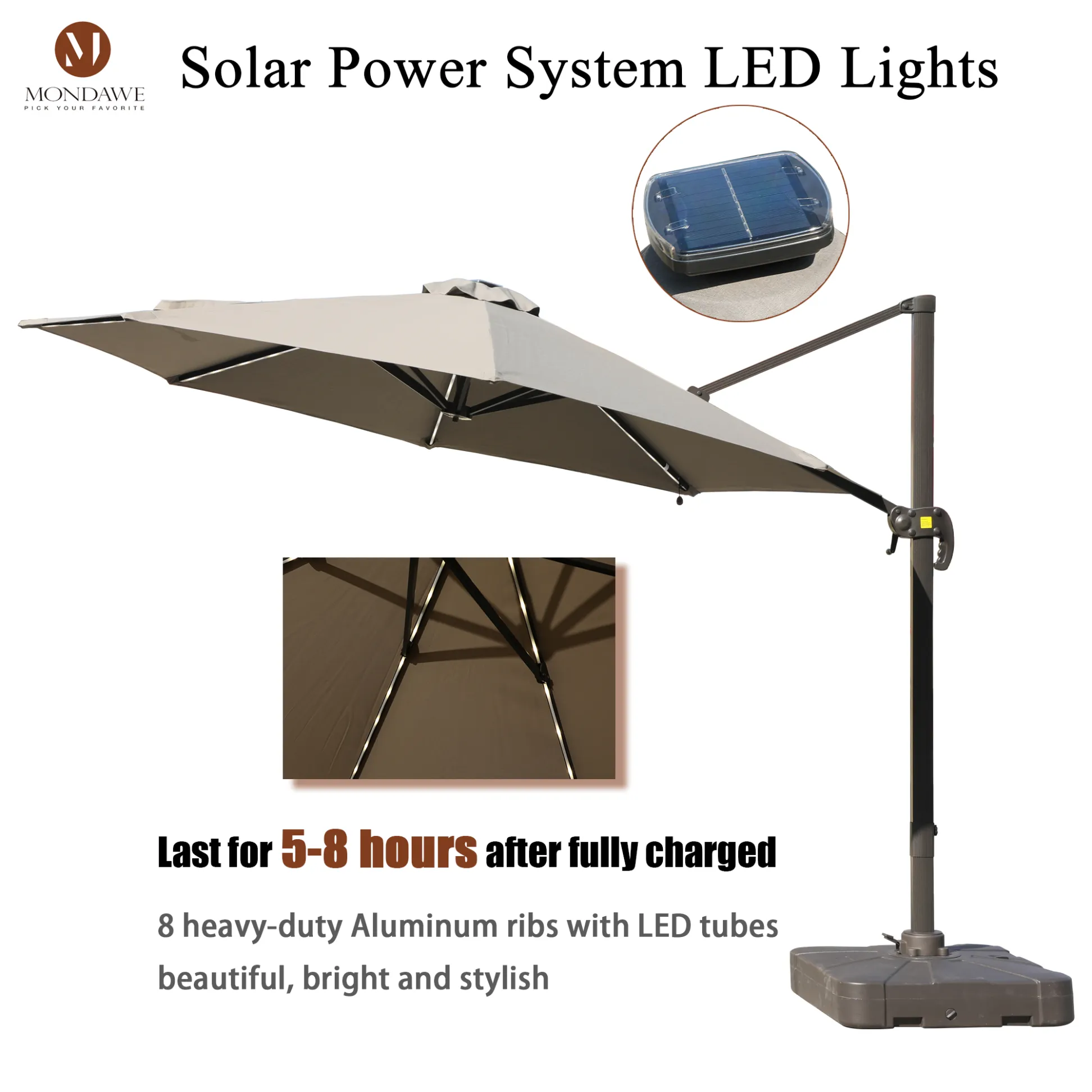 cantilever umbrella with solar powered led light