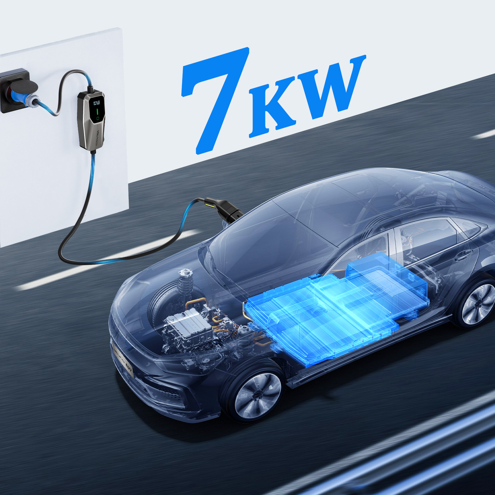 VDLPOWEREU Electric Car Charger, 7.36KW Type 2 Electric Car Charging Cable, EV Charger with Adjustable Current of 6A/8A/10A/13A/16A/32A, Single Phase CEE 3 Pin, IEC 62196-2, IP65-VDLPOWER