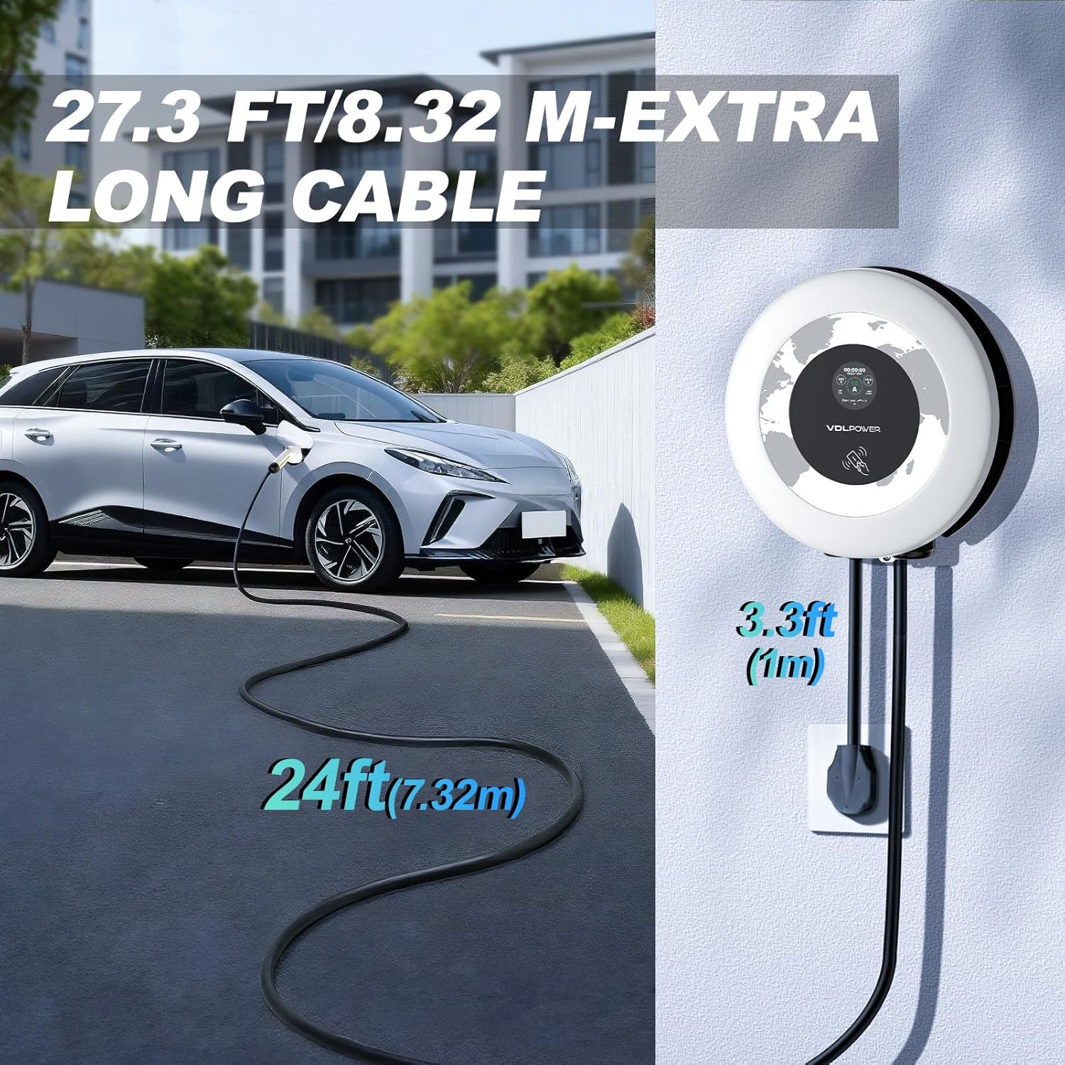 Level 2 Electric Vehicle Charging Station, 40A , 9.6kW Output, 240 VAC, 27.3ft Charging Cable with NEMA 14-50 Plug-WiFi & APP Enabled | VDLPOWER 