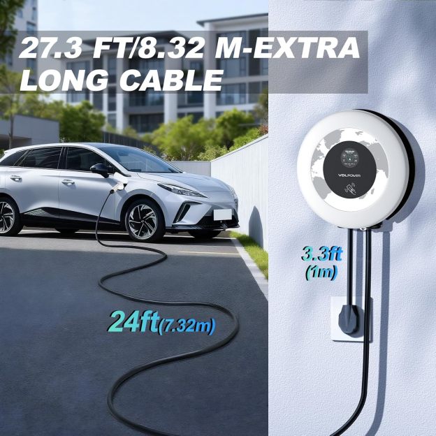 Level 2 Electric Vehicle Charging Station, 40A , 9.6kW Output, 240 VAC, 27.3ft Charging Cable with NEMA 14-50 Plug-WiFi & APP Enabled | VDLPOWER 