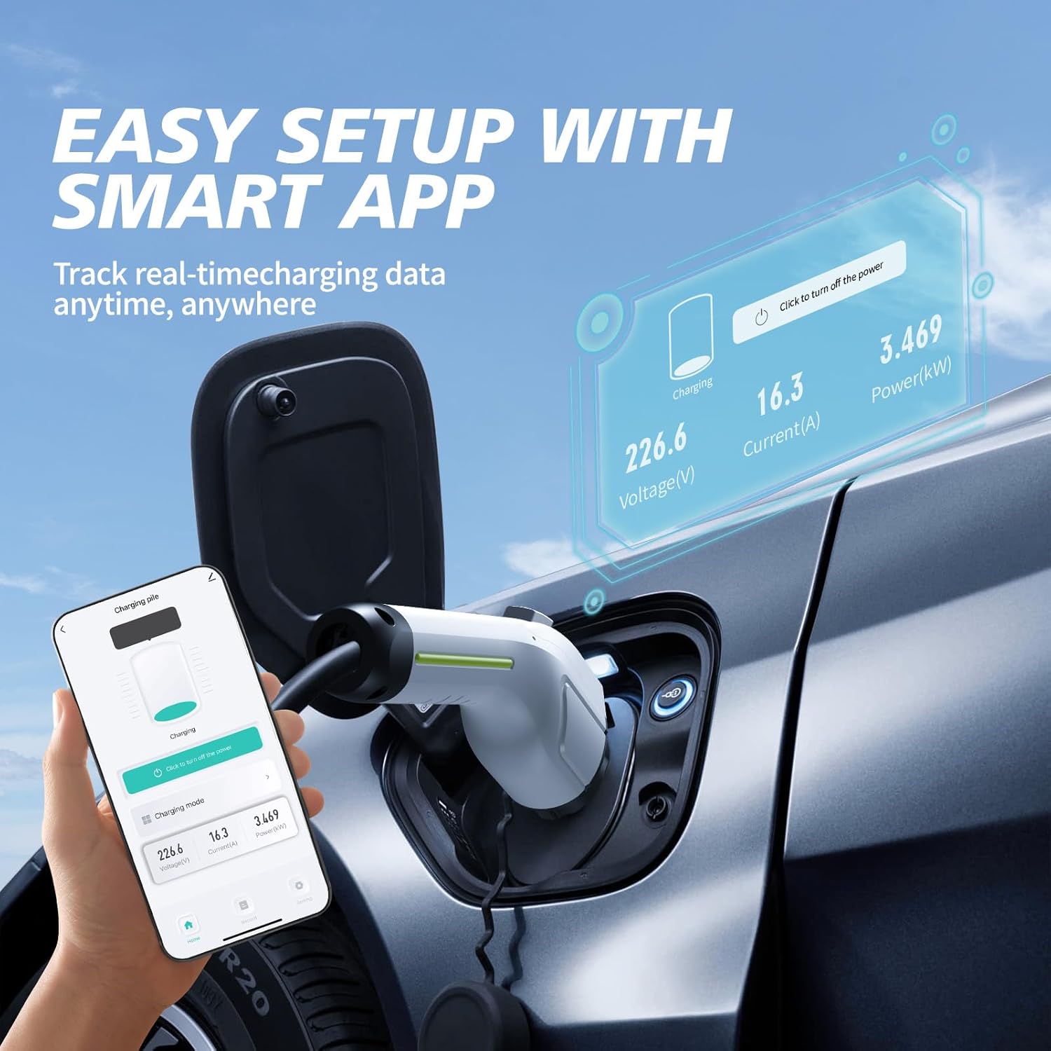 Level 2 Electric Vehicle Charging Station, 40A , 9.6kW Output, 240 VAC, 27.3ft Charging Cable with NEMA 14-50 Plug-WiFi & APP Enabled | VDLPOWER 