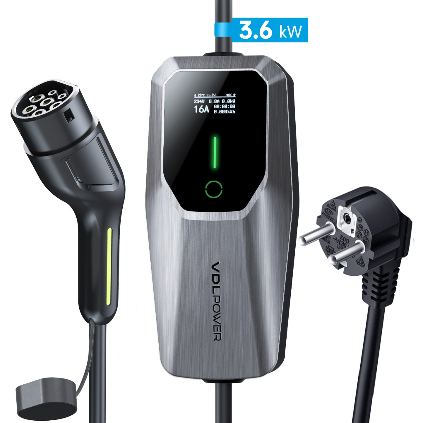 3.6kW EV Charger 8M | Type 2 Portable EV Charger | 6A-16A Adjustable | EU Plug UK Plug
