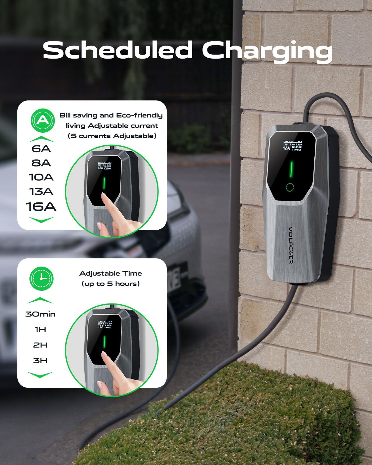 3.6kW EV Charger 8M | Type 2 Portable EV Charger | 6A-16A Adjustable | EU Plug UK Plug