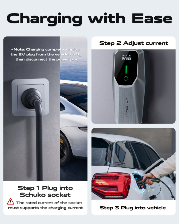 3.6kW EV Charger 8M | Type 2 Portable EV Charger | 6A-16A Adjustable | EU Plug UK Plug