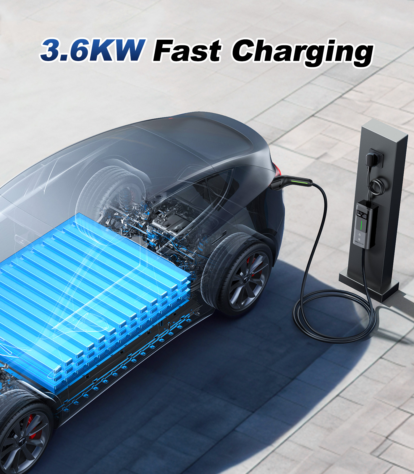 Type 2 Charging Cable Schuko, 3.6 KW Charging Cable Car 6/8/10/13/16A, 5.5 m EV Charger Type 2 with LCD Digital Display | VDLPOWER EC12