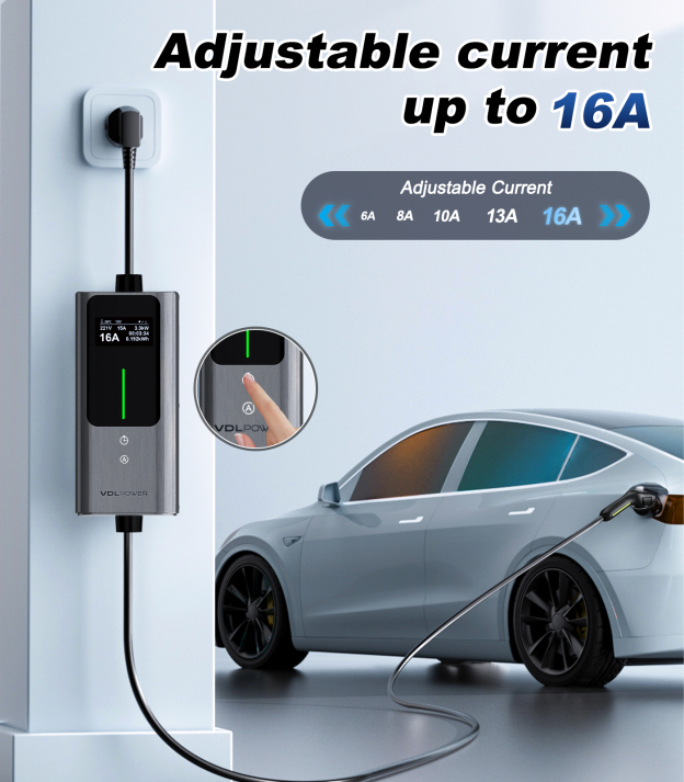 Type 2 Charging Cable Schuko, 3.6 KW Charging Cable Car 6/8/10/13/16A, 5.5 m EV Charger Type 2 with LCD Digital Display | VDLPOWER EC12