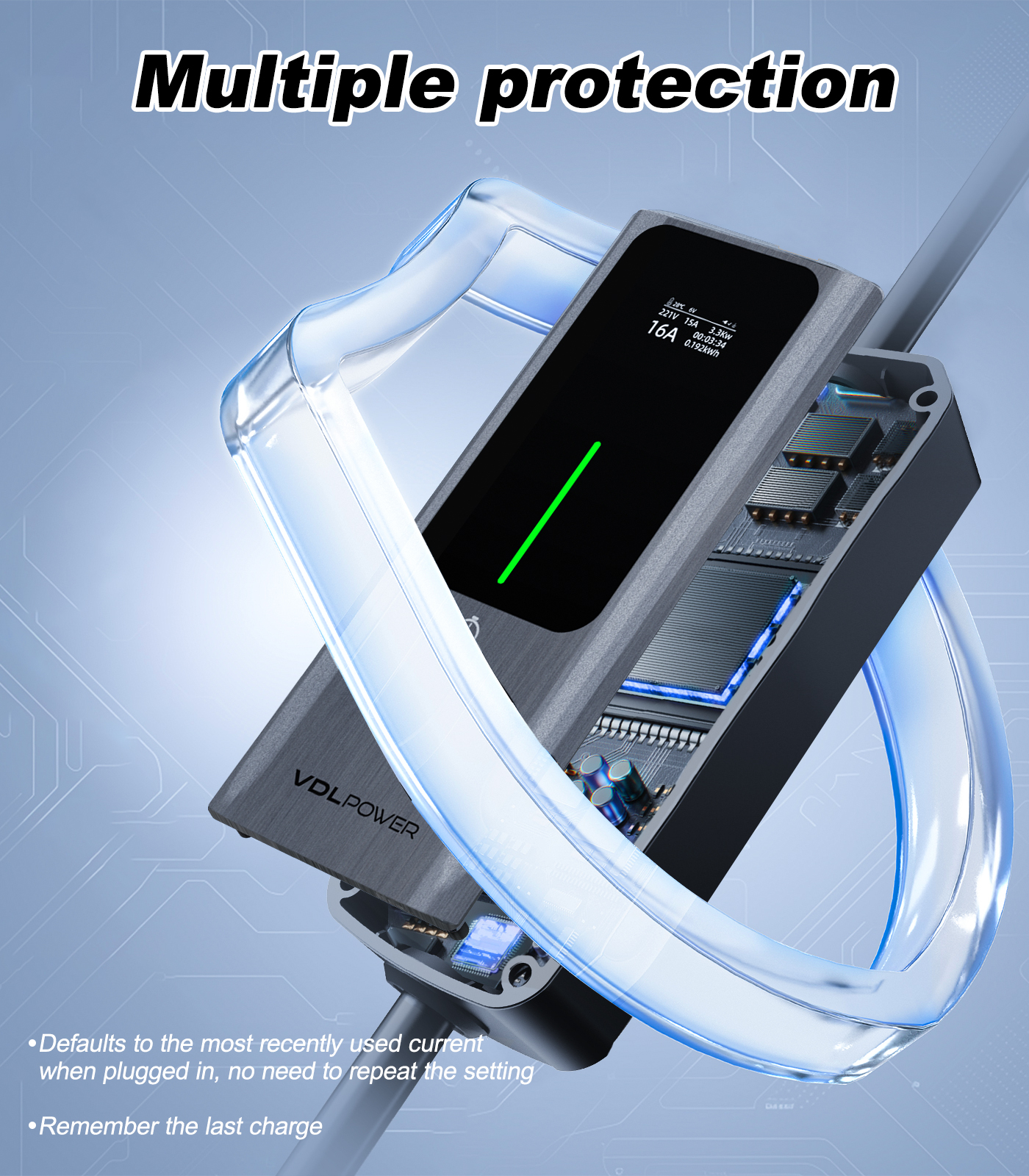 Type 2 Charging Cable Schuko, 3.6 KW Charging Cable Car 6/8/10/13/16A, 5.5 m EV Charger Type 2 with LCD Digital Display | VDLPOWER EC12