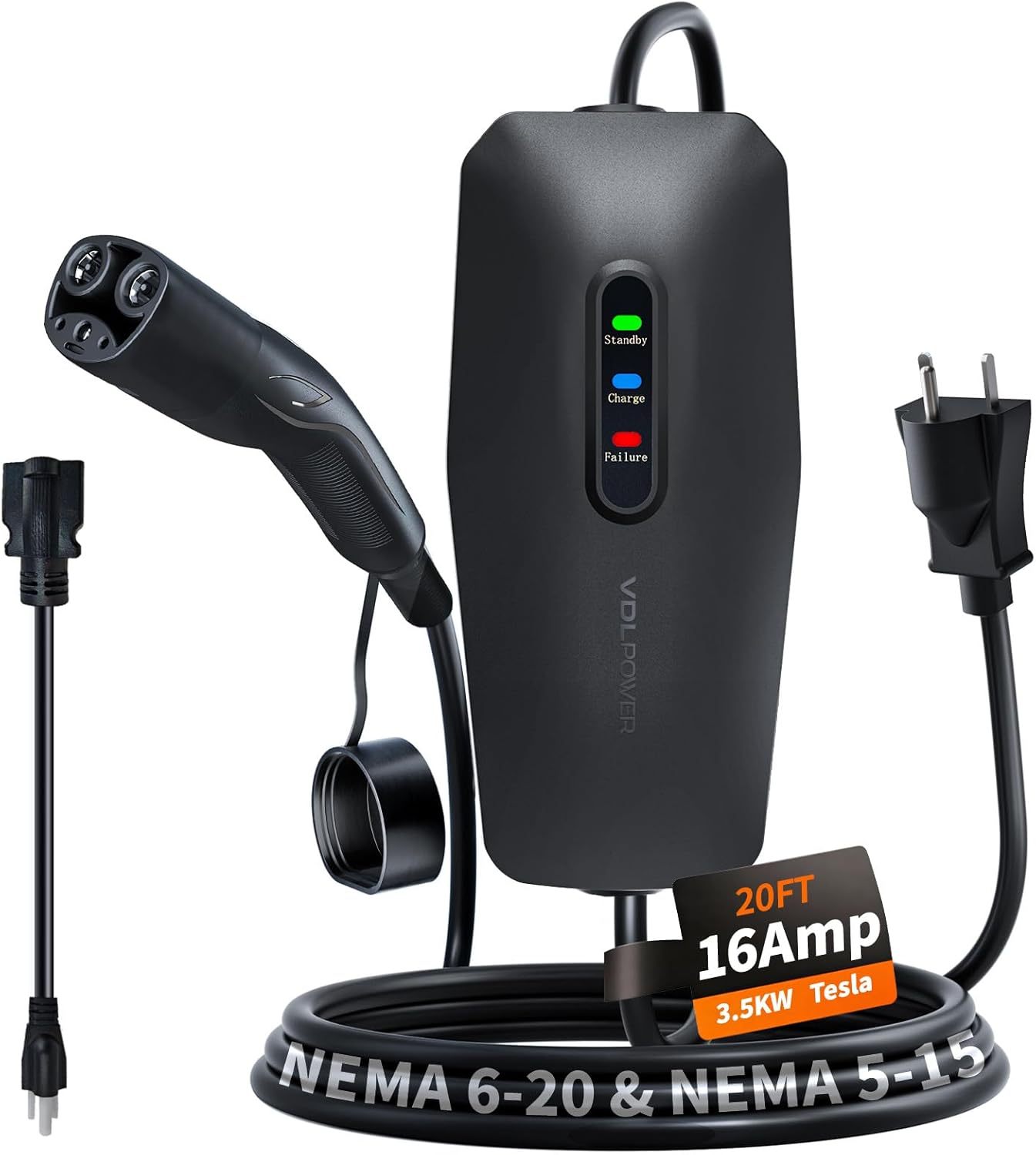 Level 2 EV Charger for Tesla 32Amp, 7KW Electric Vehicle Portable Charger with 20FT Cable, Home EV Charging Station for Tesla, 240V NEMA 14-50 Plug | VDLPOWER EC23