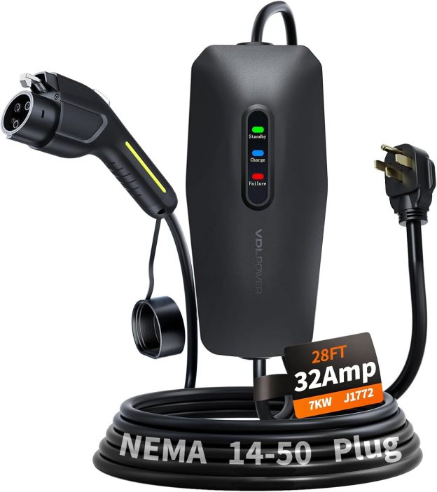 Level 1& 2 EV Charger, Electric Vehicle Portable Charger with 20FT Cable, 3.5KW 16Amp Home EV Car Charging Station, 110V-240V NEMA 6-20 & NEMA 5-15 Plug Adapter, for All SAE J1772  | VDLPOWER EC10