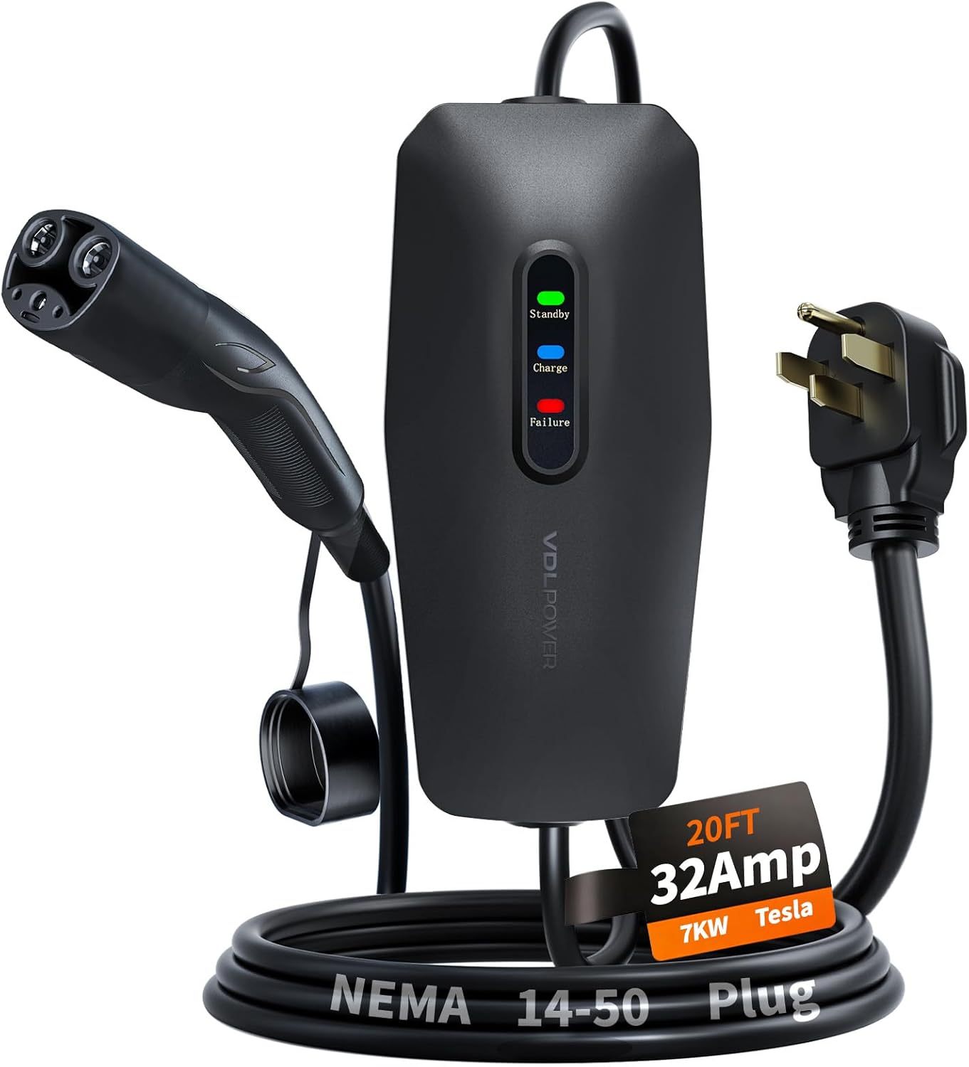 Level 2 EV Charger for Tesla 32Amp, 7KW Electric Vehicle Portable Charger with 20FT Cable, Home EV Charging Station for Tesla