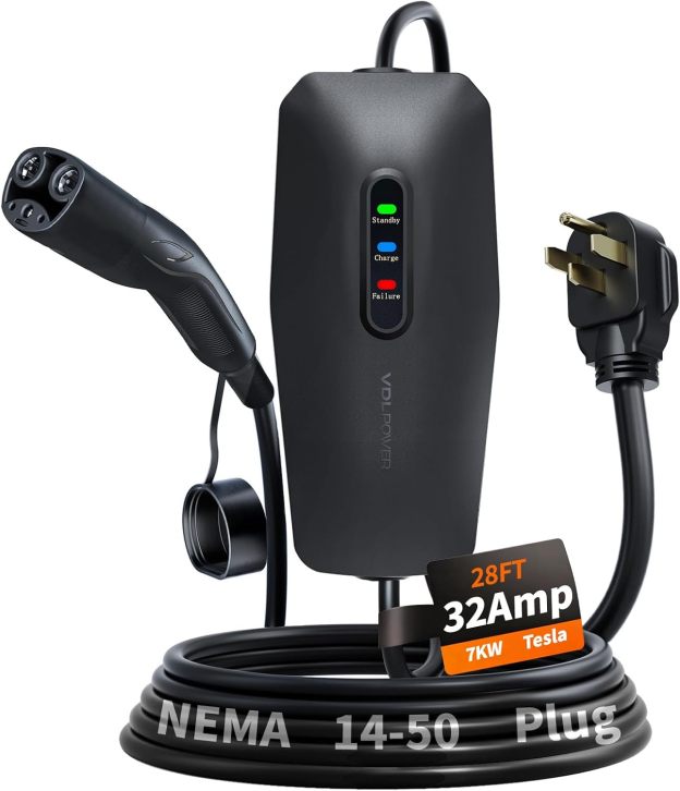 Level 1/2 EV Charger for Tesla 16Amp, Electric Vehicle Portable Charger with 20FT Cable, 3.5KW Home EV Charging Station for J1772 Electric Cars,110V-240V, NEMA 6-20 & NEMA 5-15 Plug  | VDLPOWER EC13