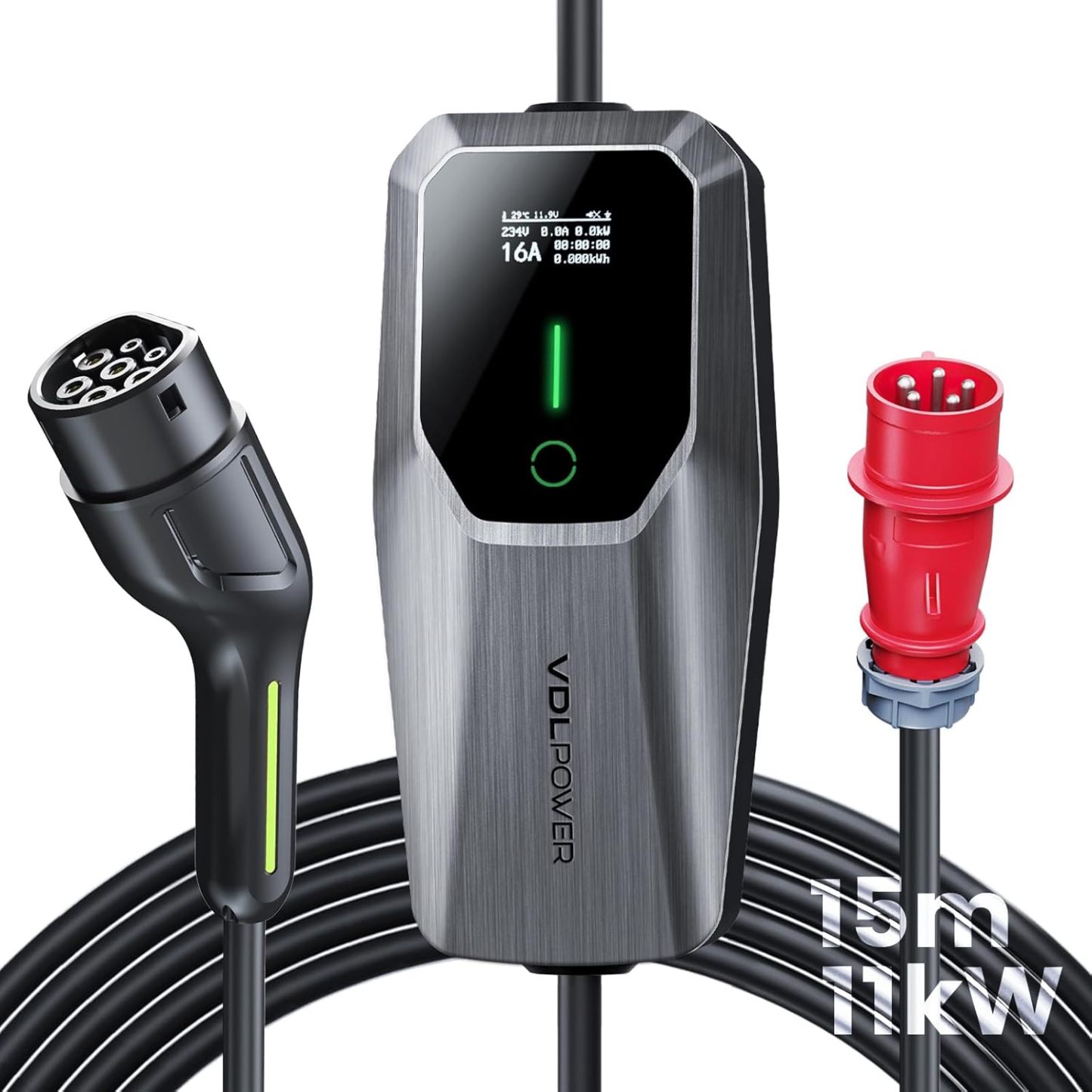 11 kW Portable EV Charger 6-16 A 3-Phase IP65 Waterproof Mobile Wallbox Charging Station for IEC 62196-2 | VDLPOWER EC31