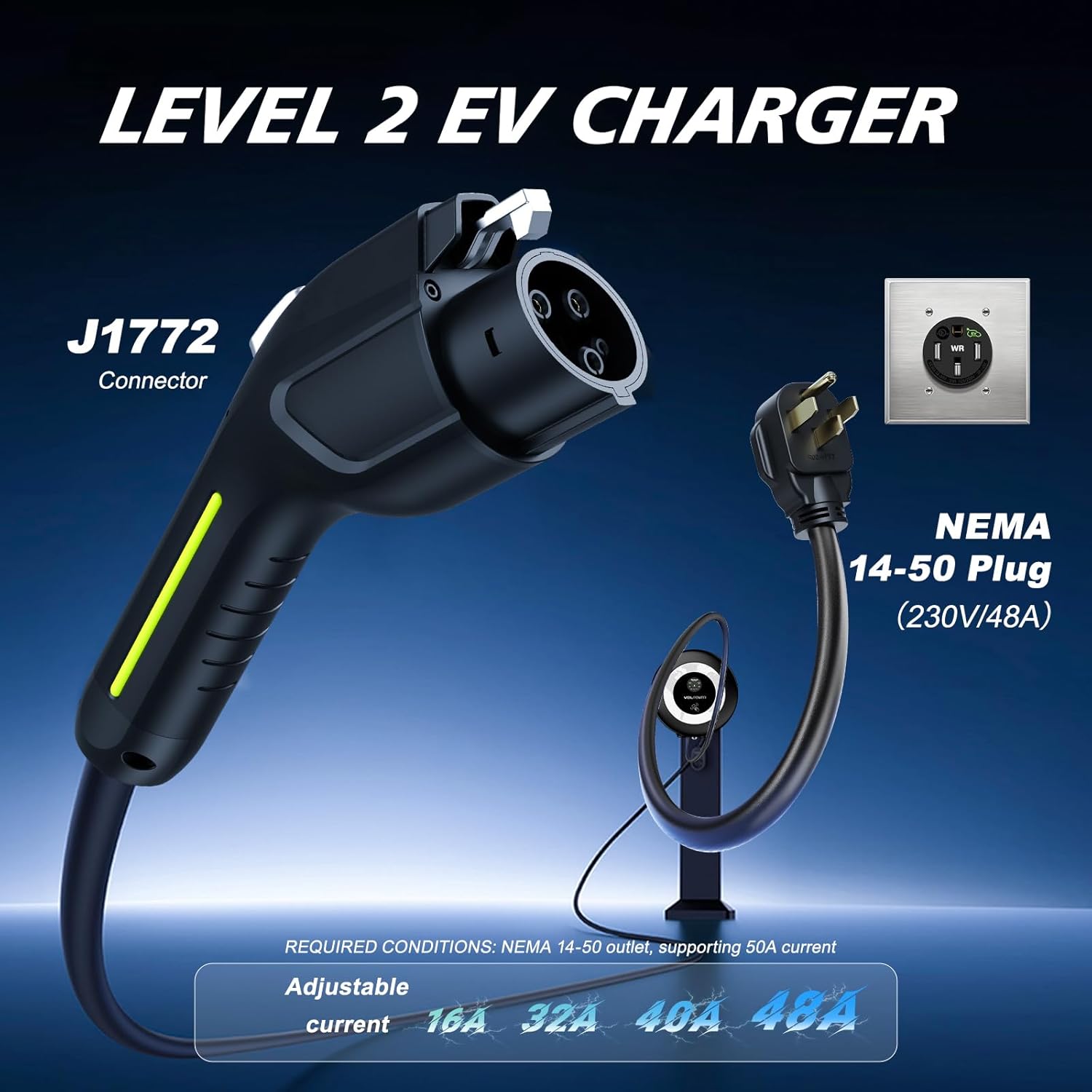 EV Charger Level 2 | 11.5kW Home Electric Vehicle Charging Station, 27.3ft Charging Cable with Smart App, 240V Wall EV Charger with NEMA 14-50,WiFi Enabled, EVSE J1172 Connector EC51