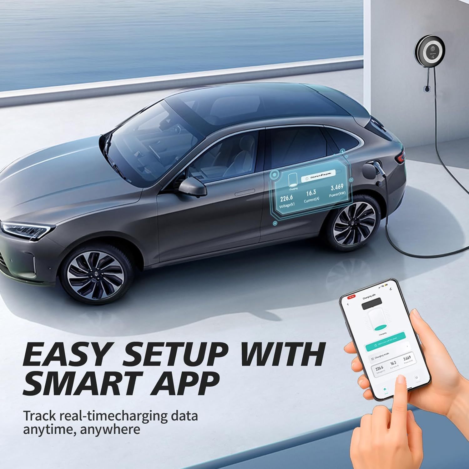EV Charger Level 2 | 11.5kW Home Electric Vehicle Charging Station, 27.3ft Charging Cable with Smart App, 240V Wall EV Charger with NEMA 14-50,WiFi Enabled, EVSE J1172 Connector EC51
