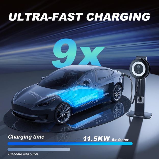 EV Charger Level 2 | 11.5kW Home Electric Vehicle Charging Station, 27.3ft Charging Cable with Smart App, 240V Wall EV Charger with NEMA 14-50,WiFi Enabled, EVSE J1172 Connector EC51