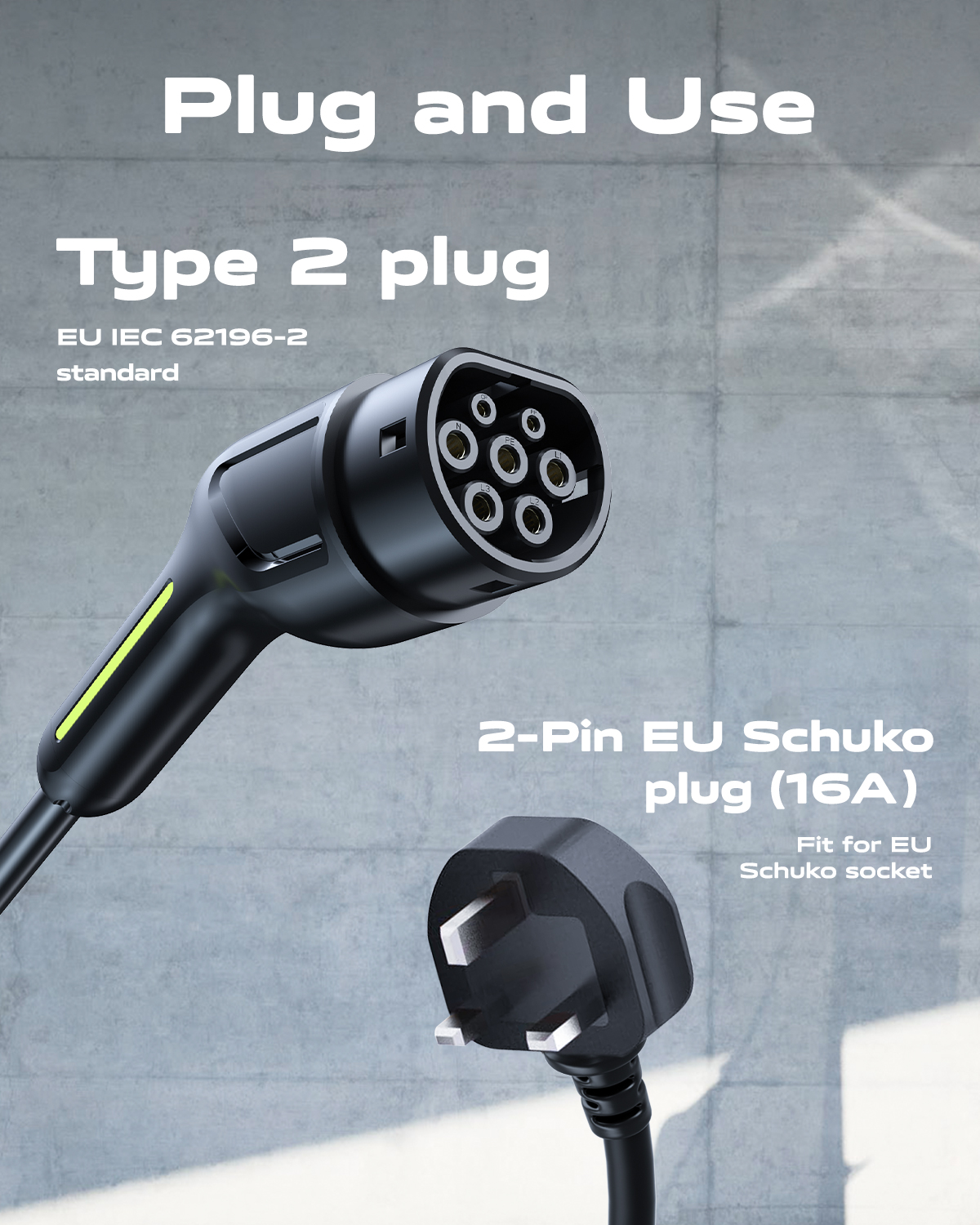EV Charger 3.6kw, 6A/8A/10A/13A Adjustable current, 3Pin Home Electric Car Charger Cable Type 2, 8 Metres Single-phase Charger with LED Display, IP65 Waterproof 