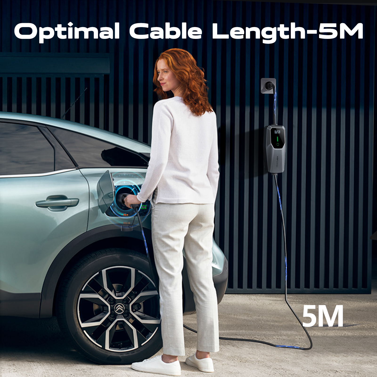 EV Charger 3kw, 6A/8A/10A/13A Variable, 3Pin Home Electric Car Charger Cable Type 2, 5 Metres Single-phase Charger with LED Display, IP65 Waterproof